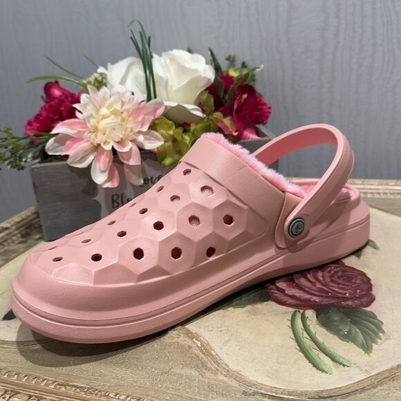 Joybees Pink Plush Lined Clogs Faux Fur Lined Women’s Sz 11 Men’s Sz 9 NWT - Picture 5 of 12